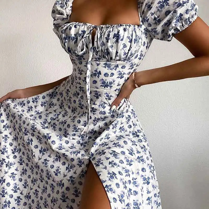 Elegant Floral Print Puff Sleeve Dress for Summer Parties - Image 3