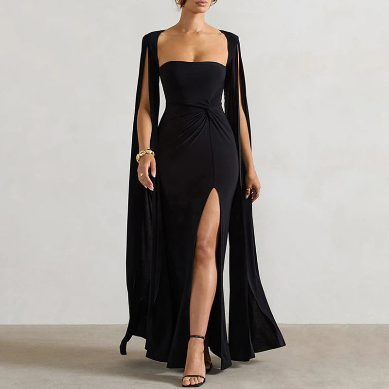 Elegant Square Neck Hollow Long Sleeve Party Dress - Image 3