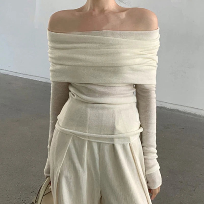 Elegant Off-Shoulder Long Sleeve Crop Top for Women
