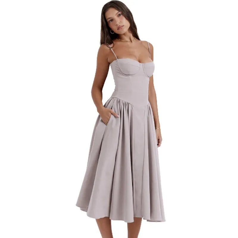 Women's Solid Color Sleeveless Maxi Dress - French Retro Style - Image 4