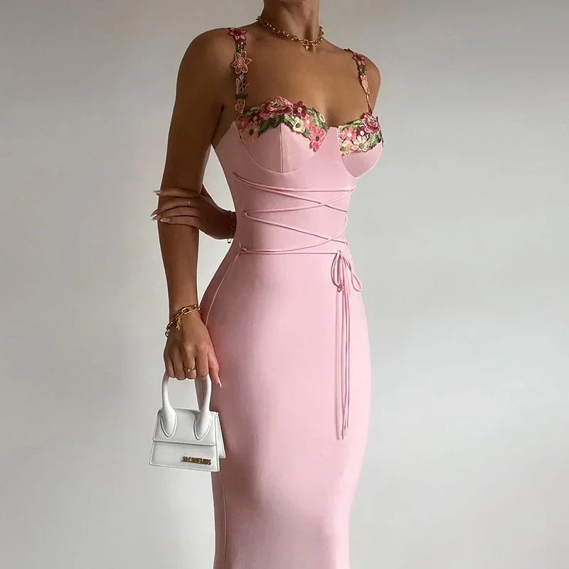Elegant Print Patchwork Maxi Dress with Spaghetti Straps - Image 6
