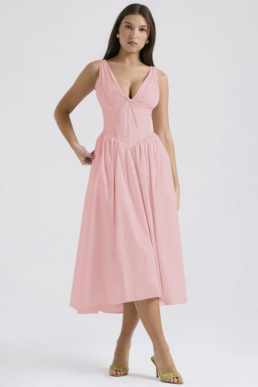 Elegant Pink Pleated Backless Bodycon Maxi Dress for Summer - Image 12
