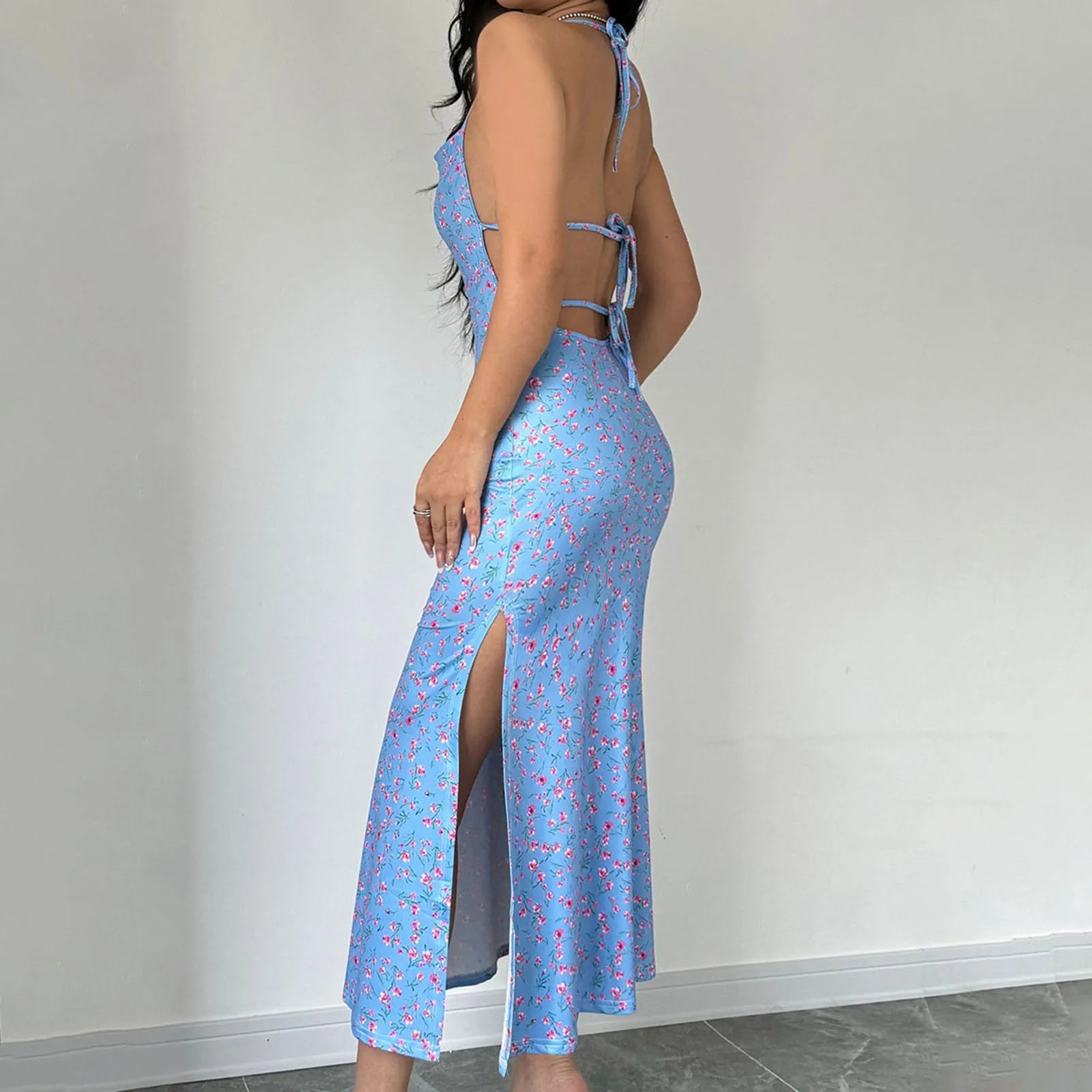 Floral Halter Neck Summer Dress for Beach Parties - Image 3