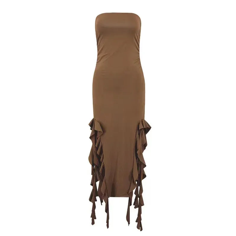 Elegant Off-Shoulder Ruffle Midi Dress for Beach Holidays - Image 9