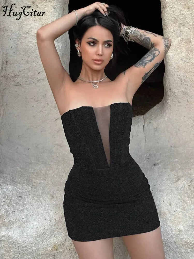 Elegant Strapless Solid Bodycon Mini Dress for Parties - Image 7