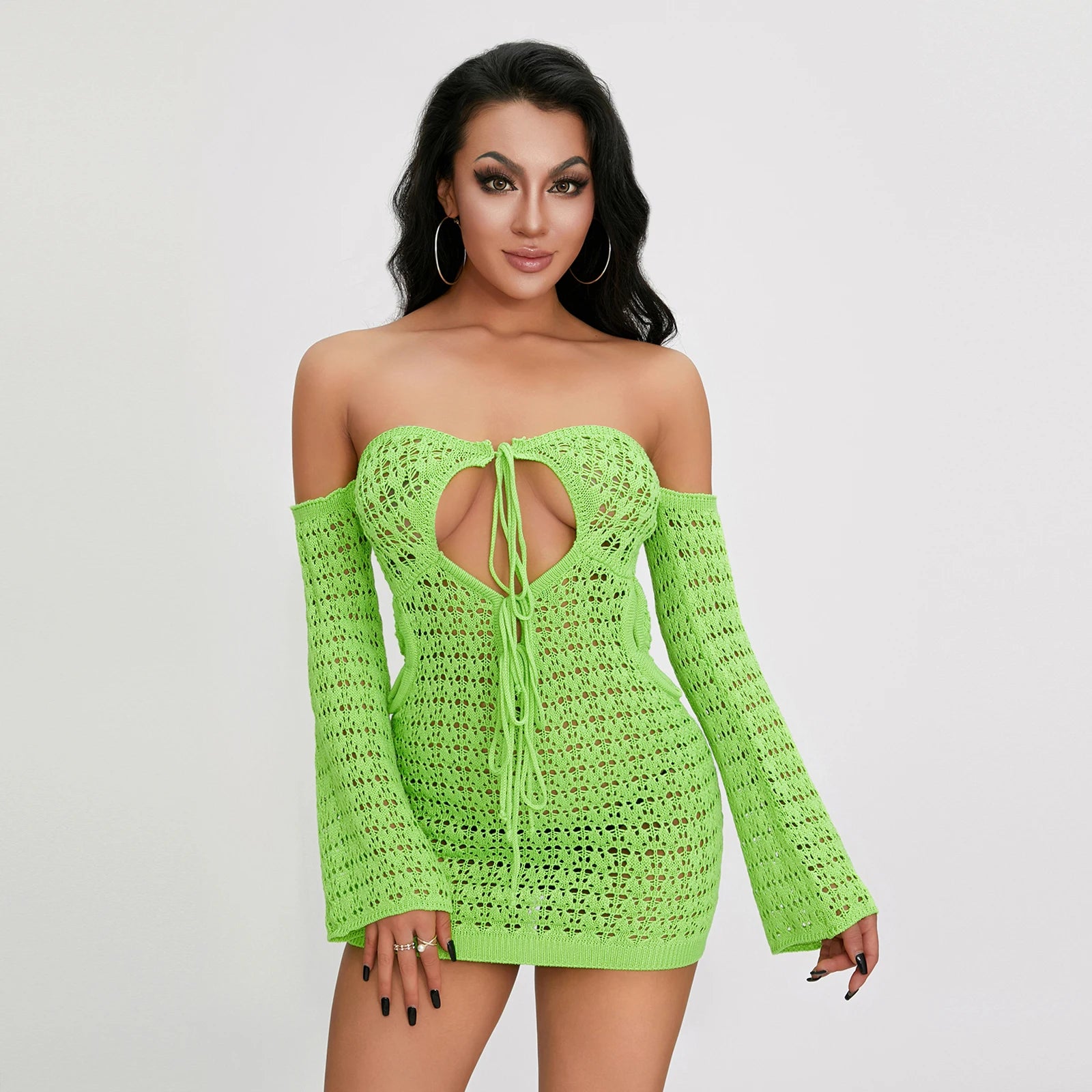 Backless Knitted Mini Dress with Drawstring Tie - Beach Ready! - Image 10