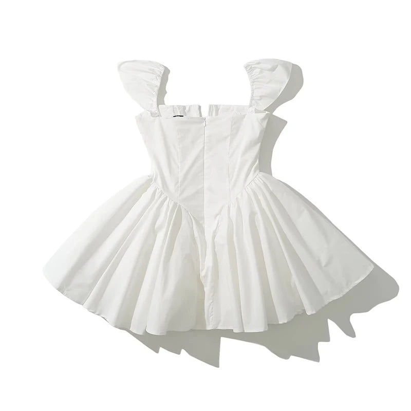 Elegant White Mini Dress for Women - Short Sleeve Party Style - Image 5