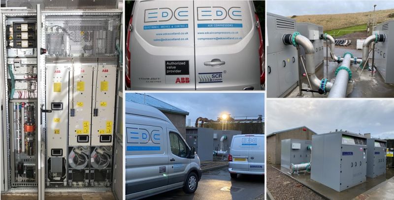 pictures showing the full capabilities of Group EDC: drives, motors, air compressors