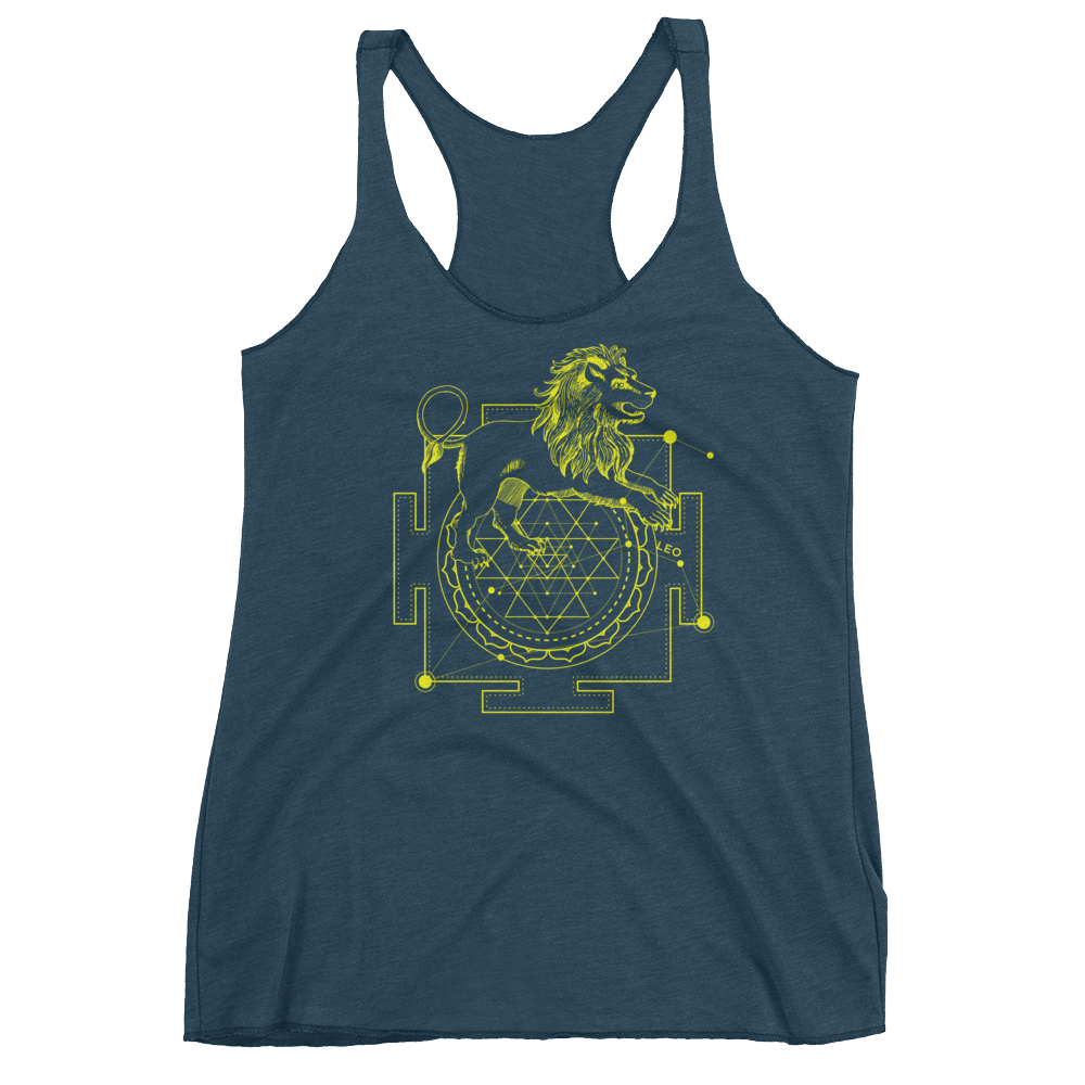 Sacred Geometry Tank Top - Sri Yantra Adaptation Lion - Indigo