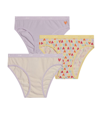 Lot de 3 culottes fille coton stretch à motif coeur Jaune Les Pockets