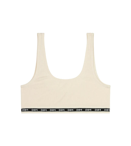 Brassière fille en tissu côtelé Beige Ivoire Dim Icons