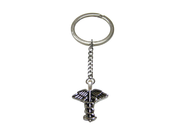 Black and Silver Toned Caduceus Medical Symbol Pendant Keychain - Kiola ...