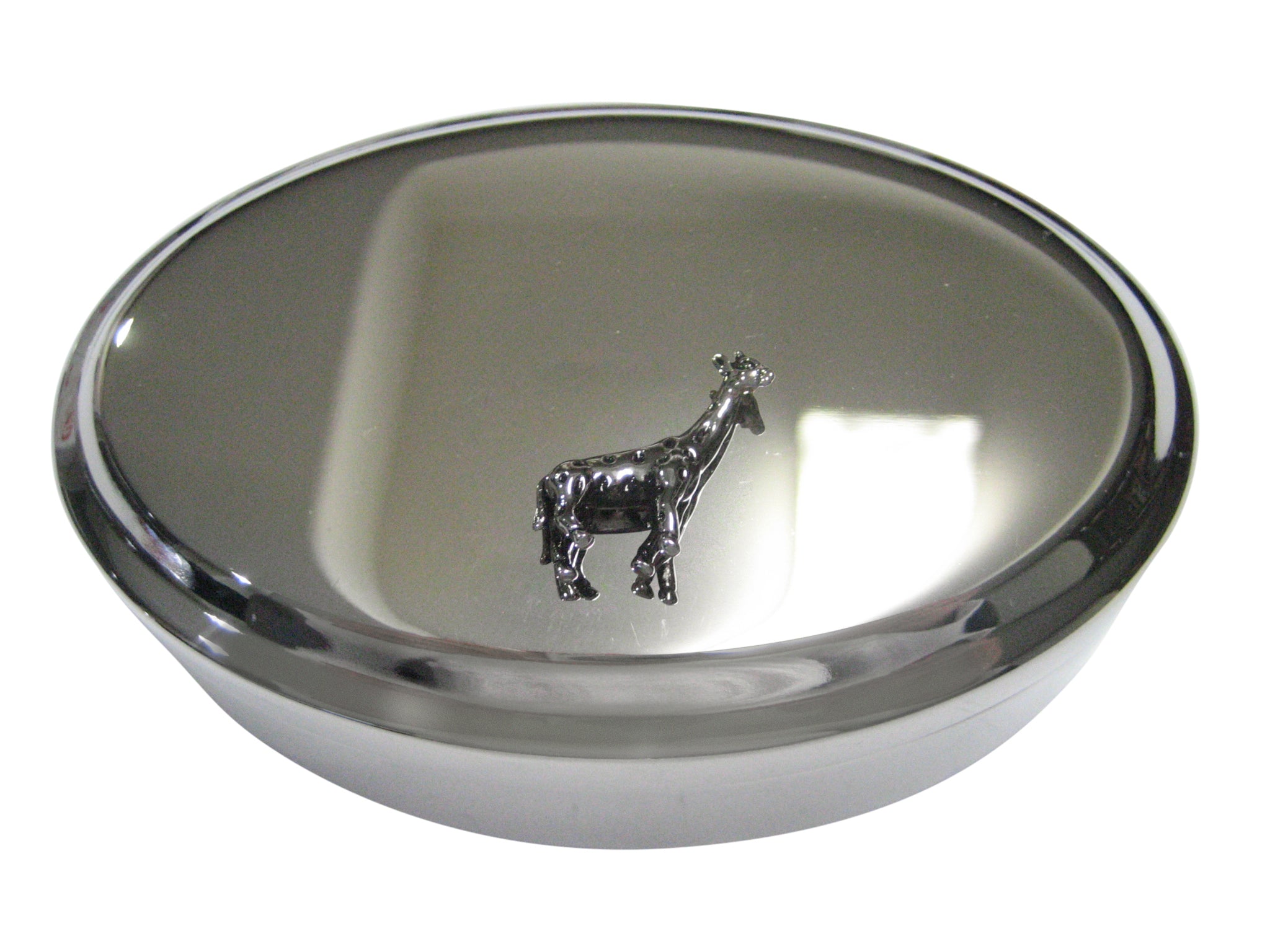 Black and Silver Toned Giraffe Oval Trinket Jewelry Box