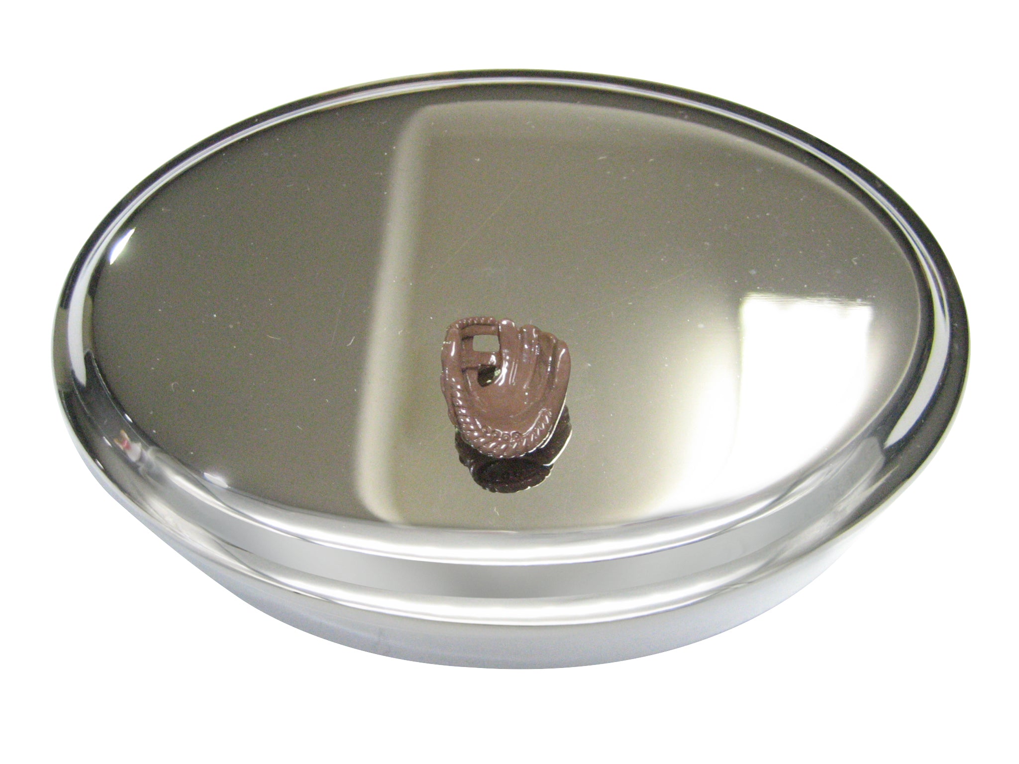 Brown Toned Baseball Glove Oval Trinket Jewelry Box