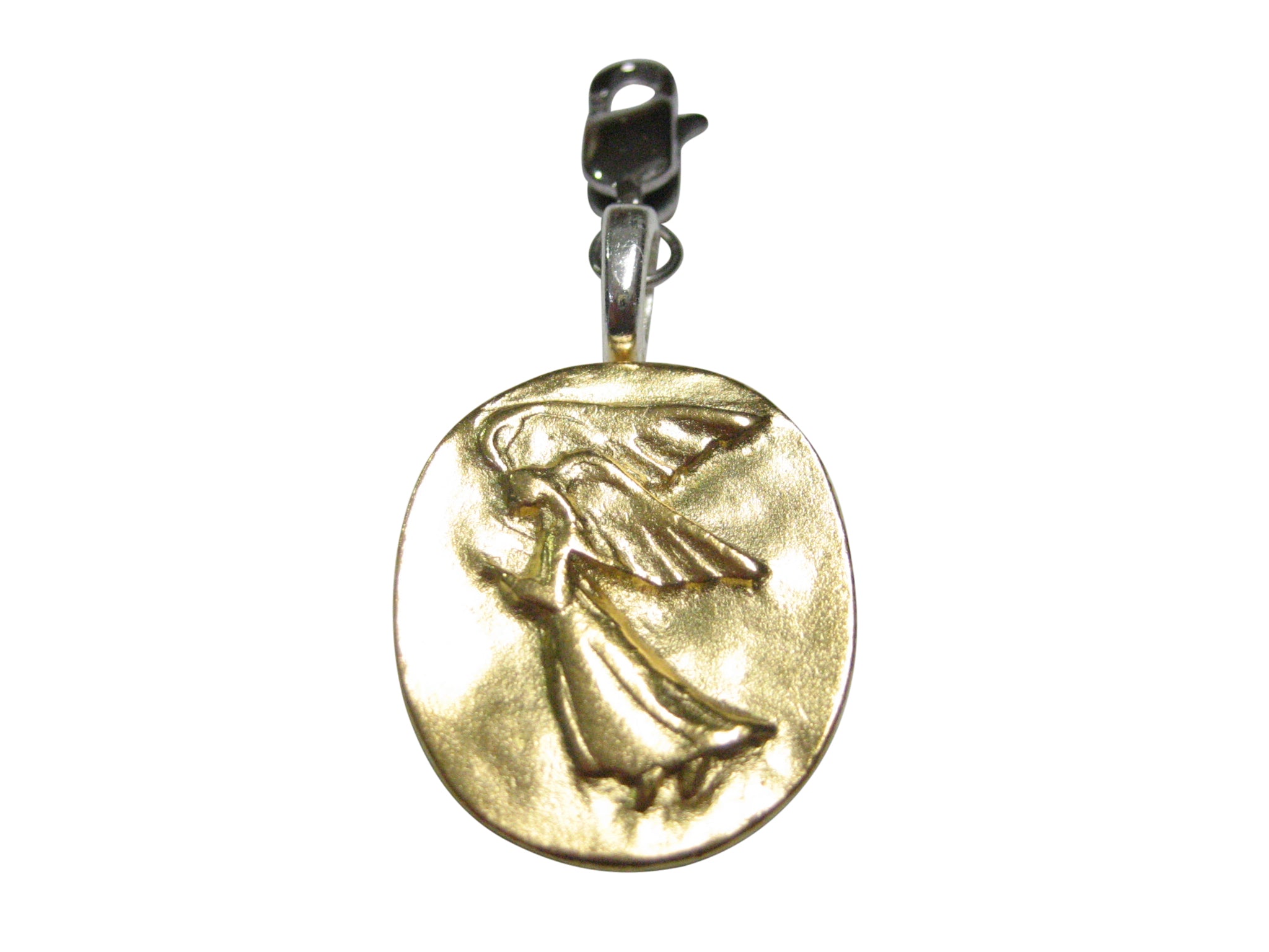 Gold Toned Oval Guardian Angel Pendant Zipper Pull Charm