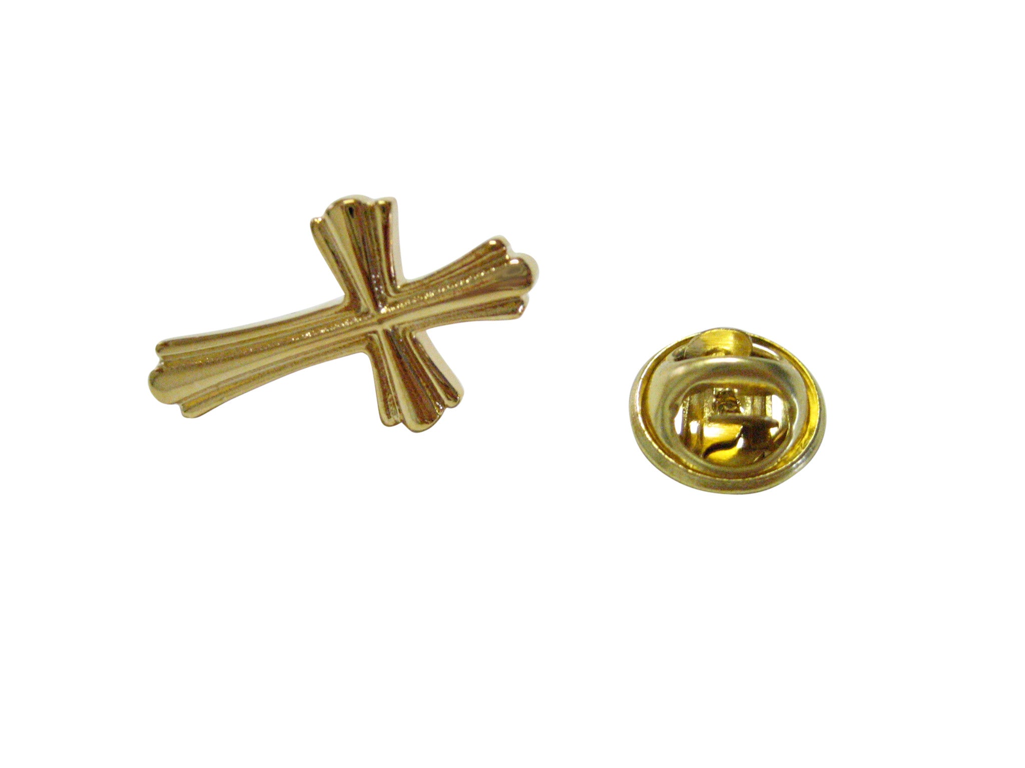 Gold Toned Intricately Detailed Cross Lapel Pin Kiola Designs