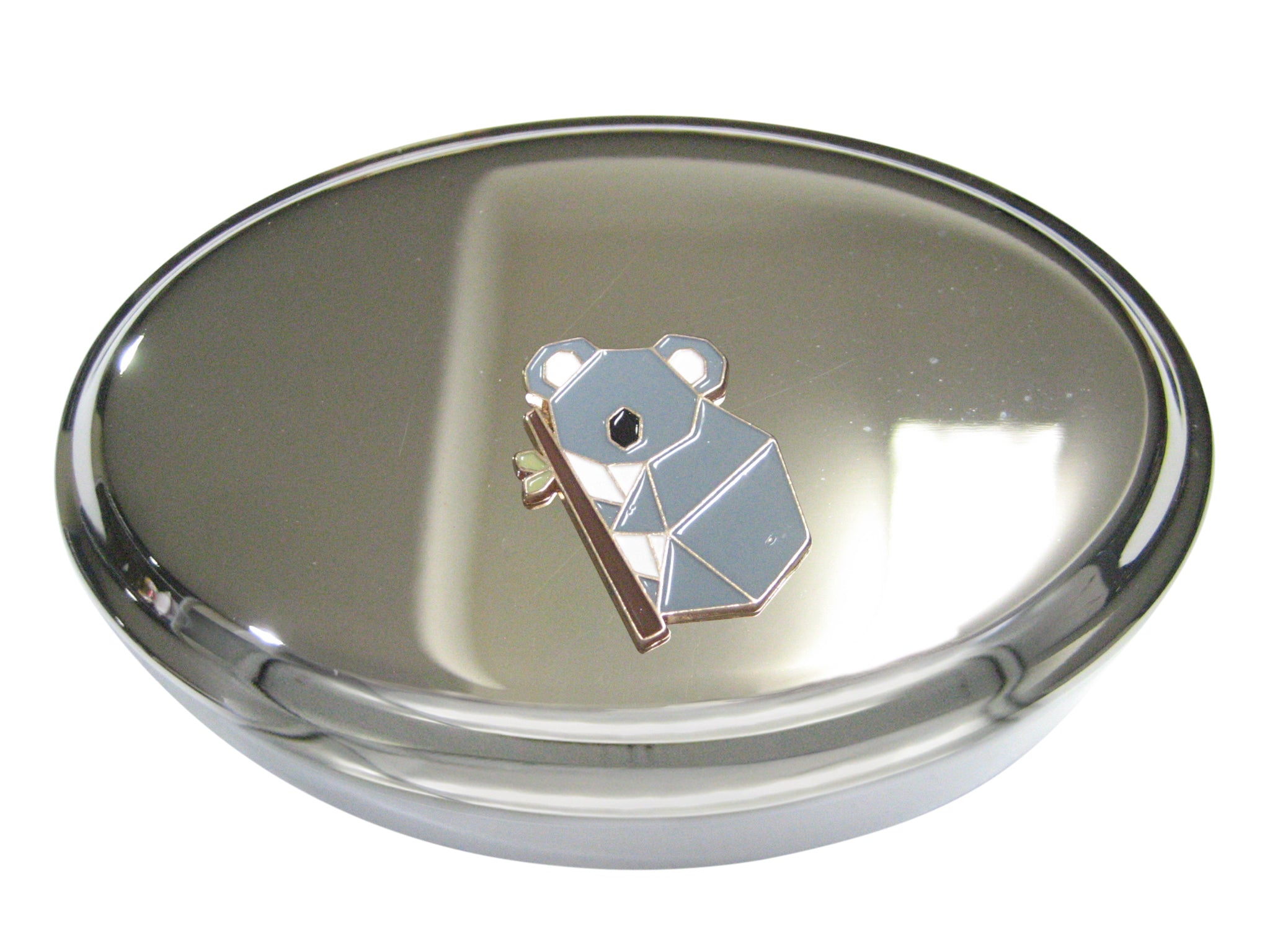 Gray Toned Origami Climbing Koala Oval Trinket Jewelry Box