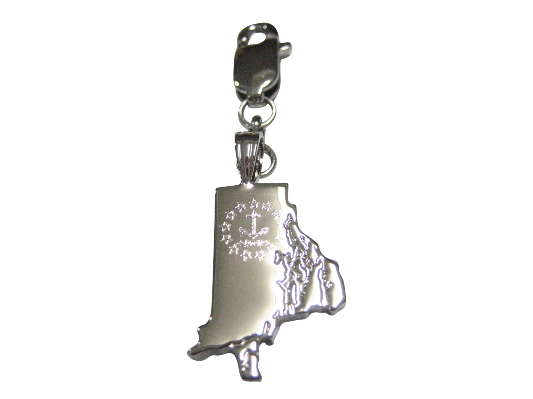 Rhode Island State Map Shape and Flag Design Pendant Zipper Pull Charm