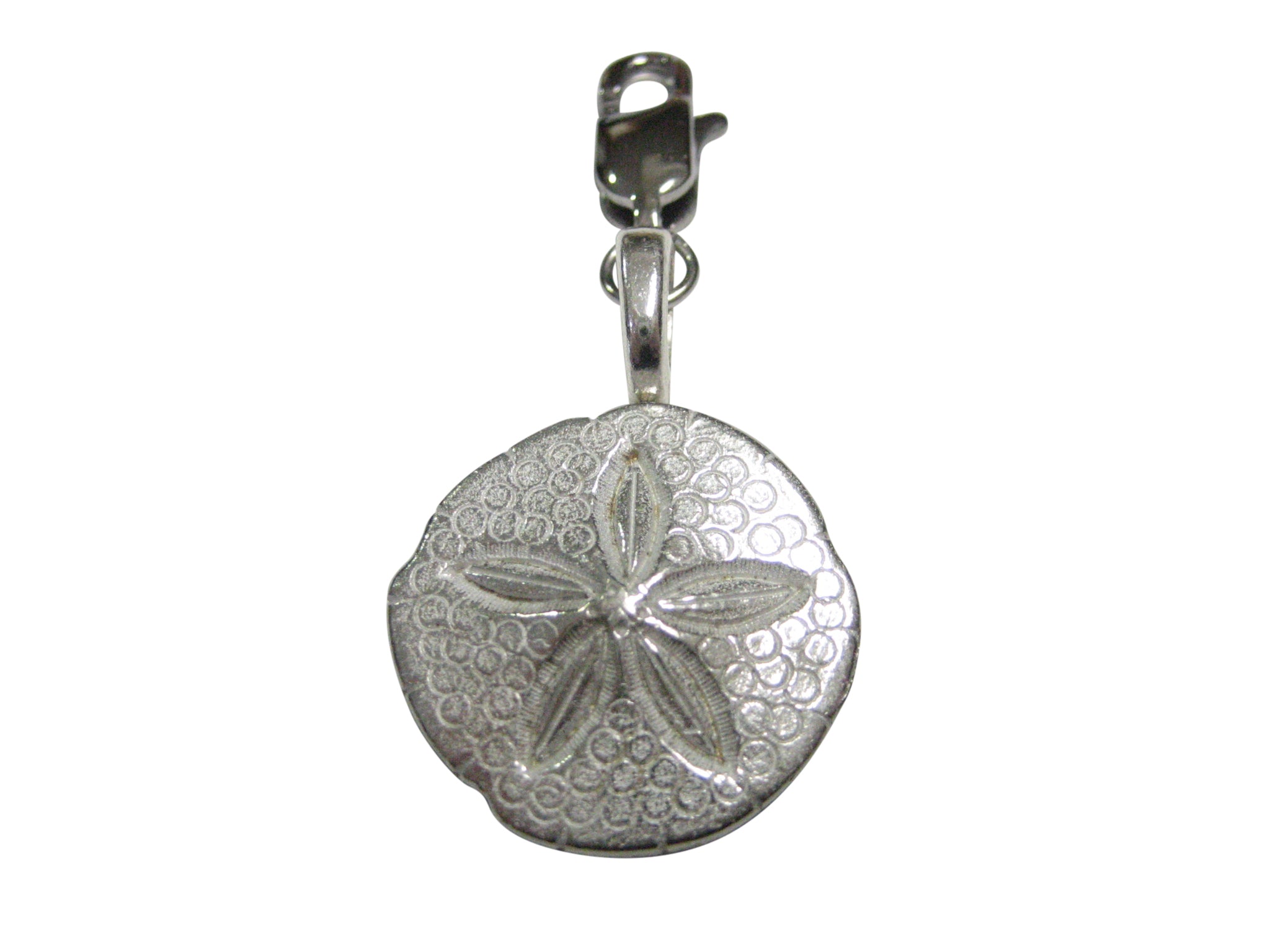 Silver Toned Detailed Sand Dollar Pendant Zipper Pull Charm