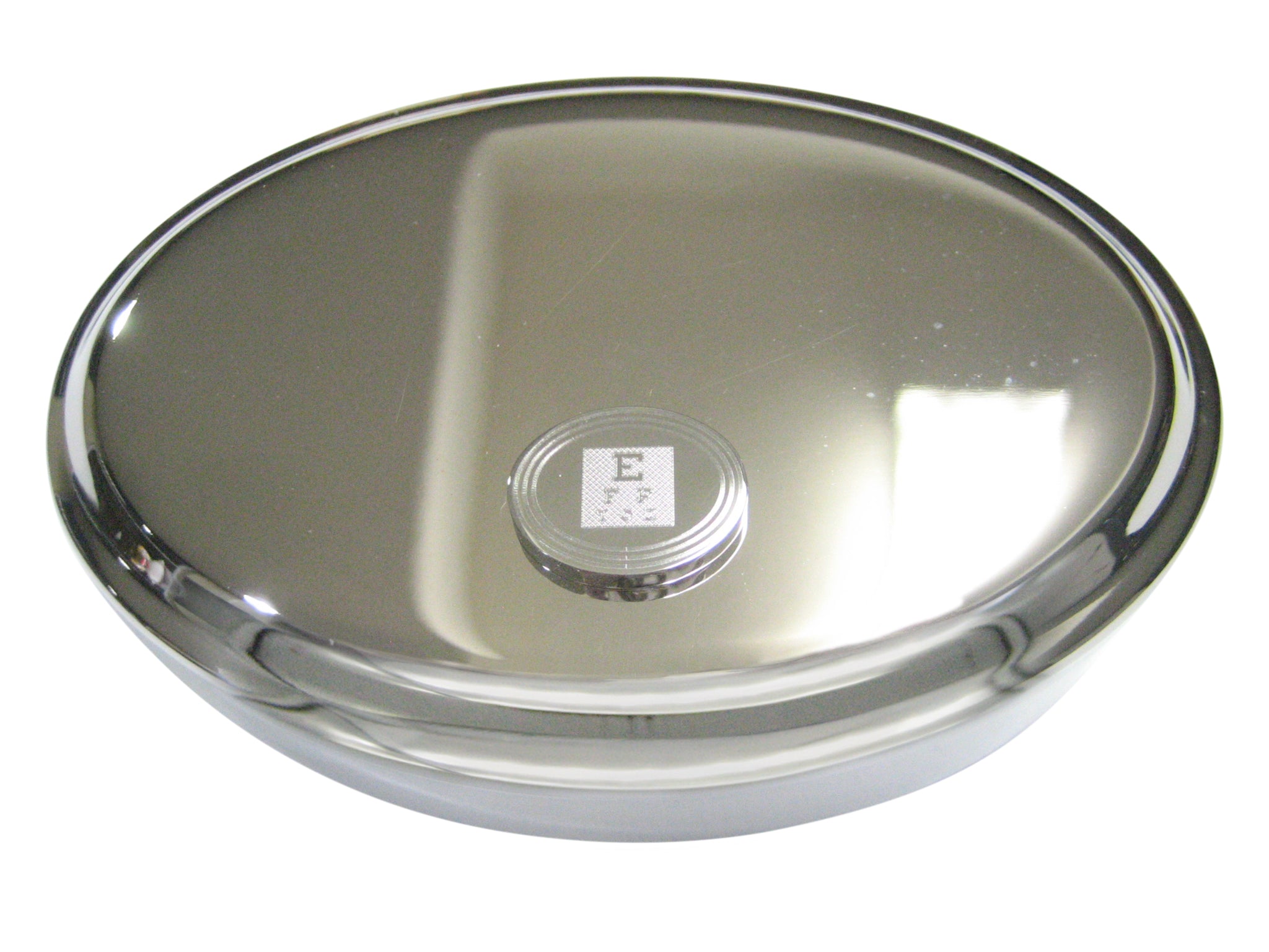 Silver Toned Etched Oval Optometrist Oval Trinket Jewelry Box