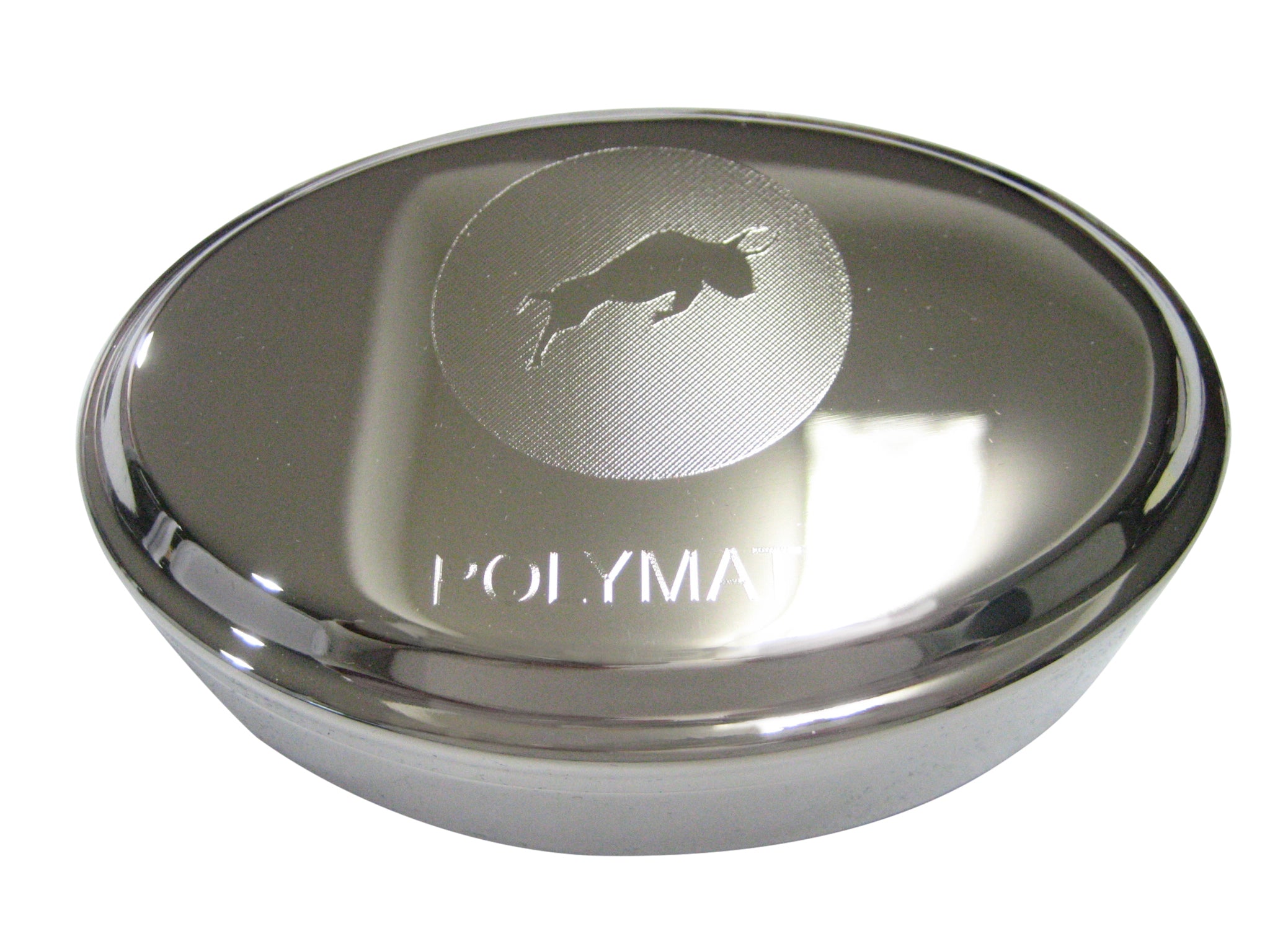 Silver Toned Etched Sleek Polymath Coin POLY Cryptocurrency Blockchain Oval Trinket Jewelry Box