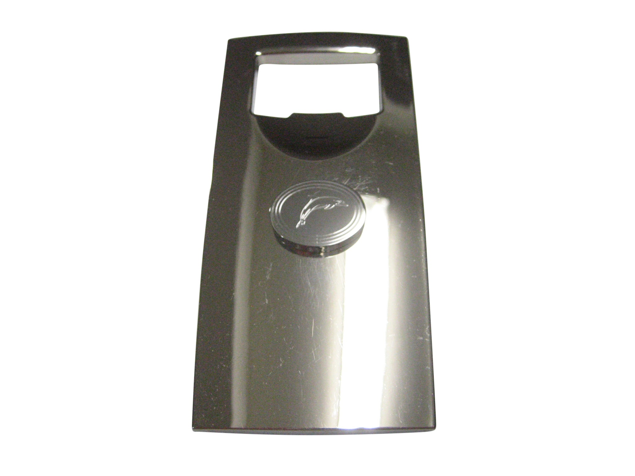 Silver Toned Oval Etched Dolphin Bottle Opener