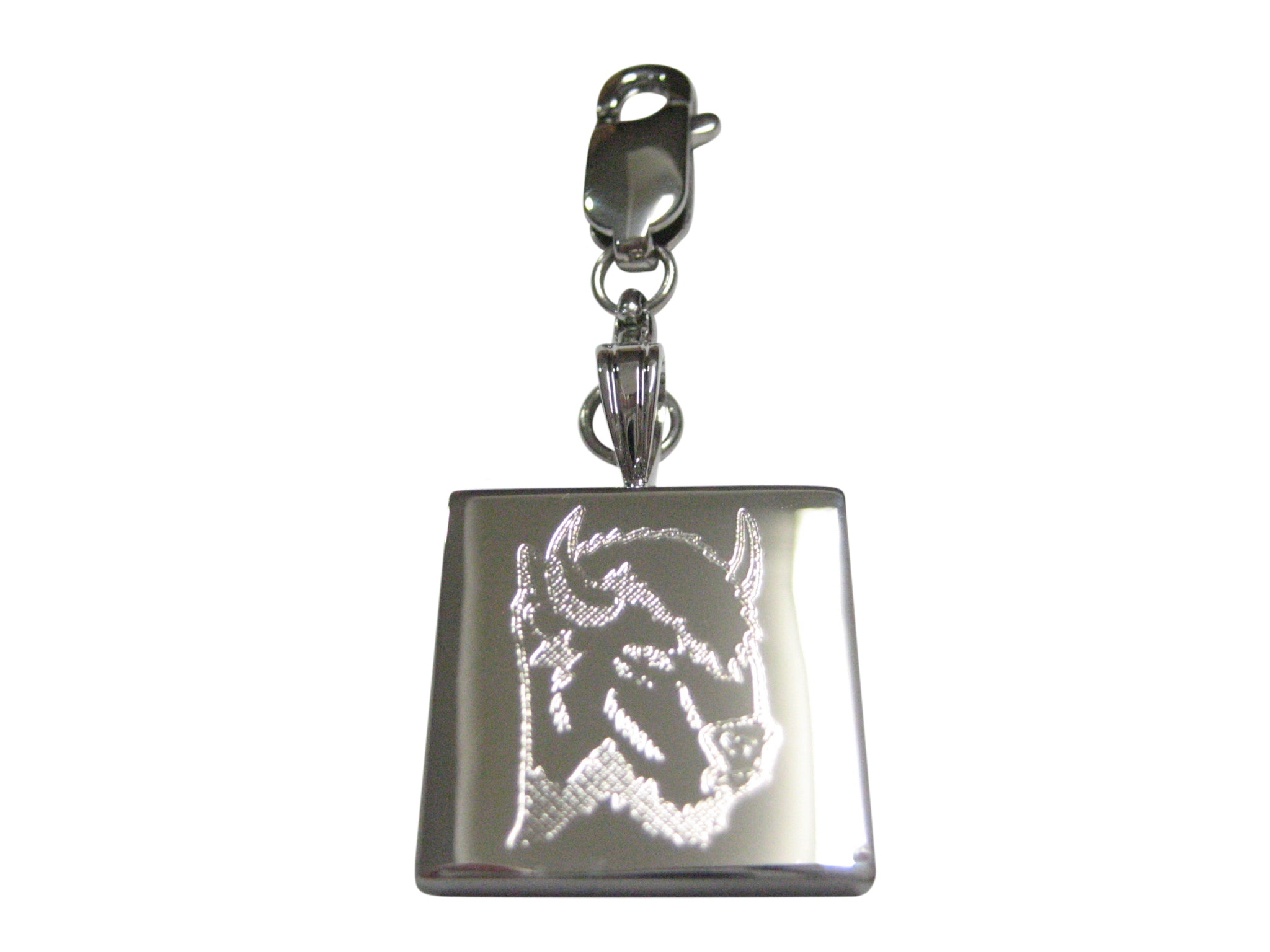 Silver Toned Etched Bison Head Pendant Zipper Pull Charm