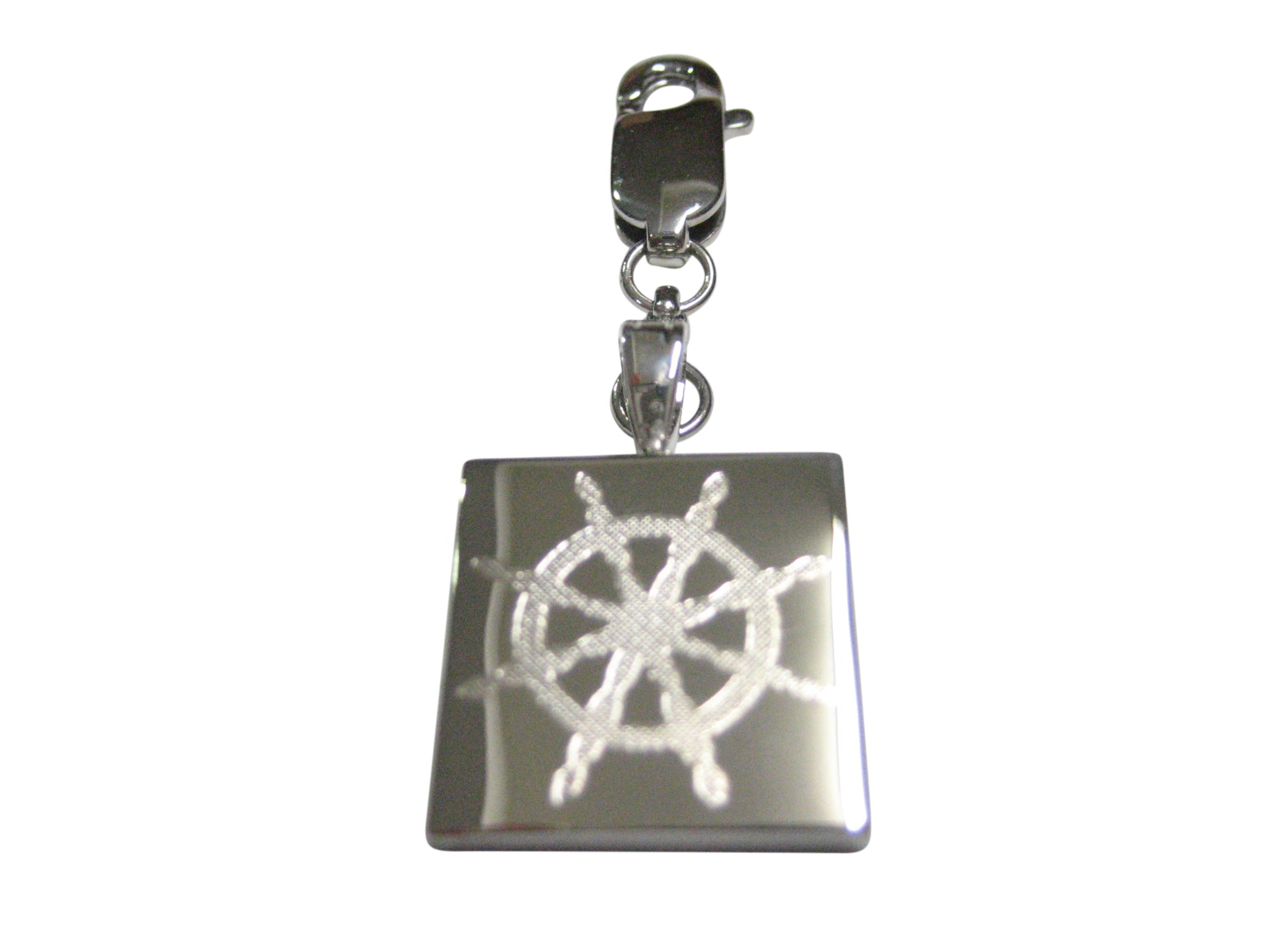 Silver Toned Etched Nautical Helm Pendant Zipper Pull Charm