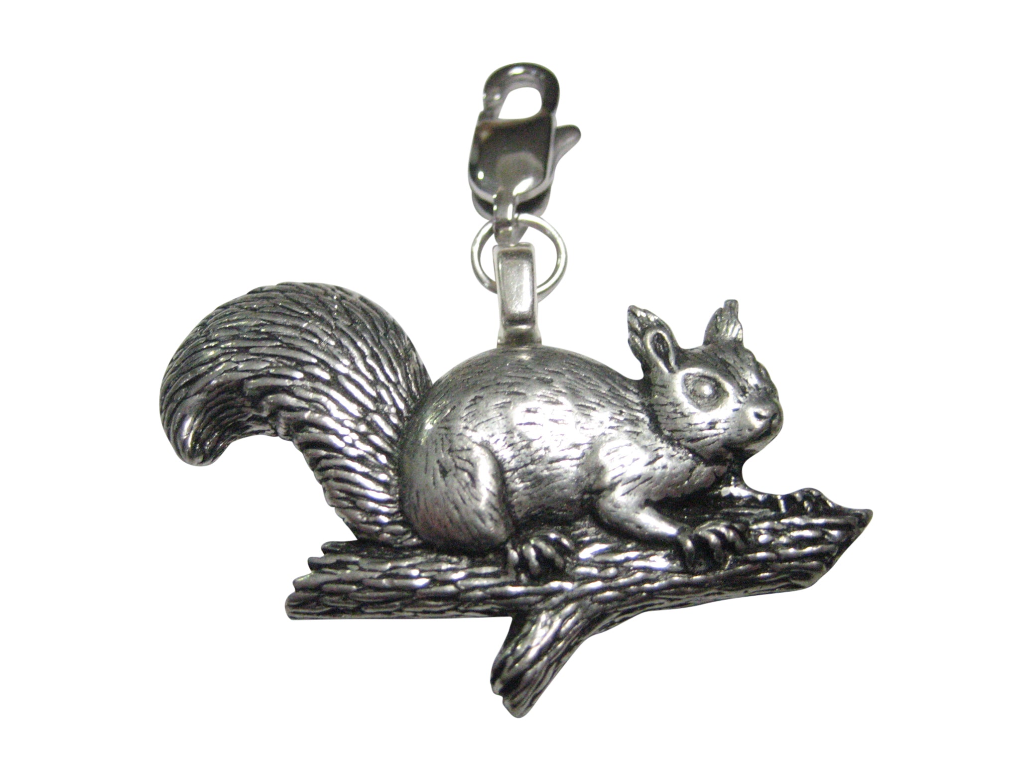 Squirrel on Branch Pendant Zipper Pull Charm