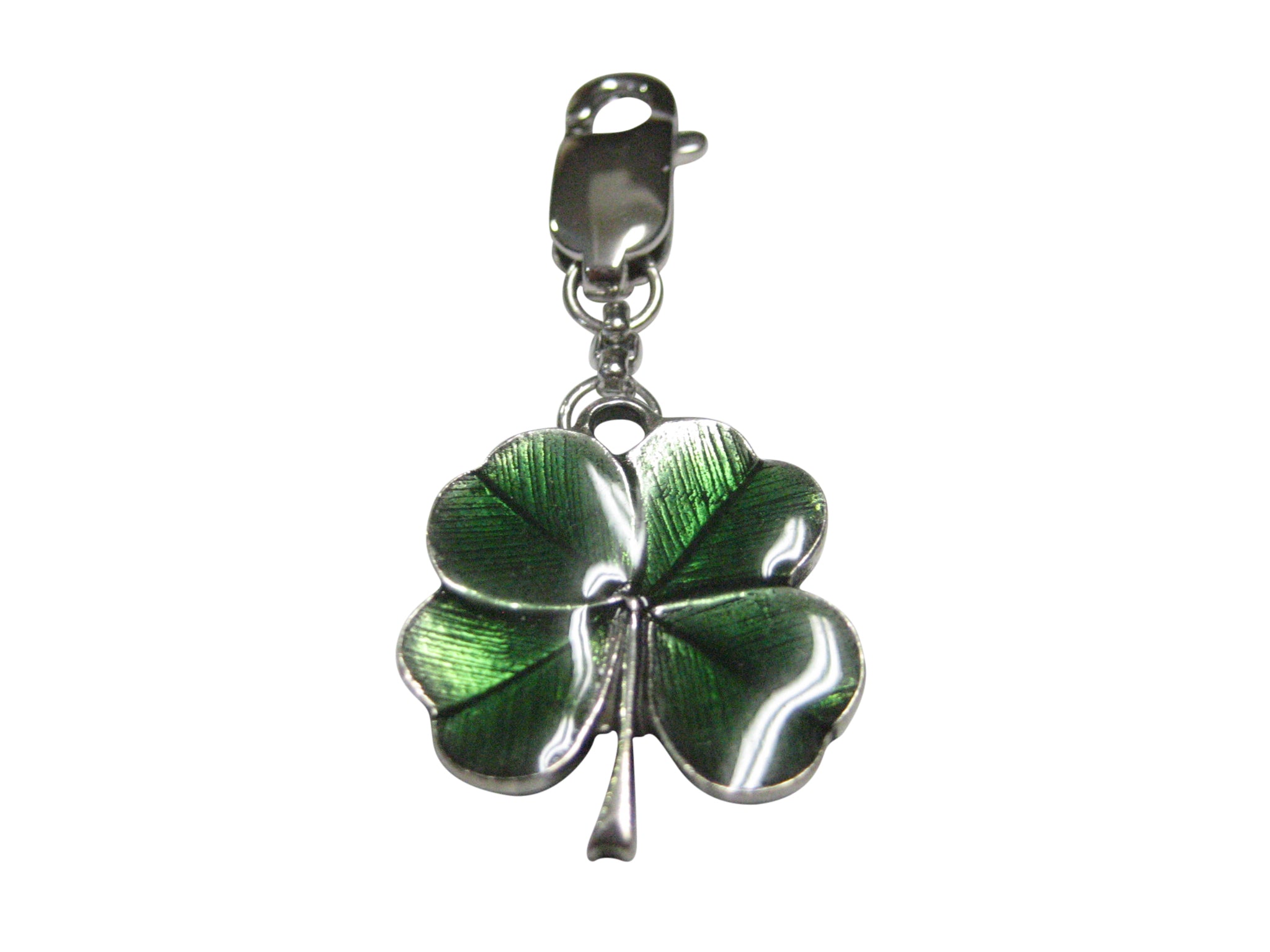 Textured Lucky Green Four Leaf Clover Pendant Zipper Pull Charm