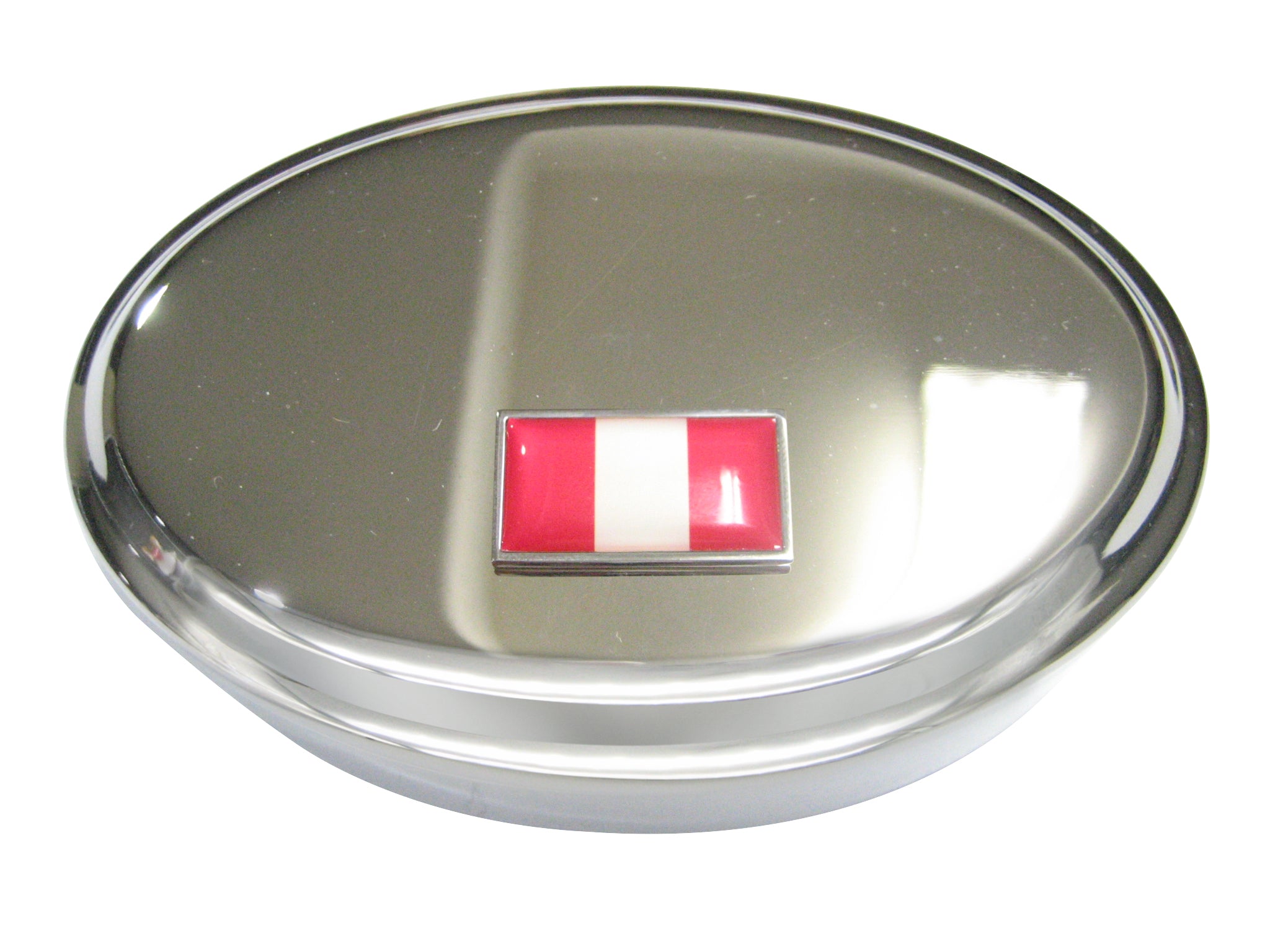 Thin Bordered Peru Flag Oval Trinket Jewelry Box