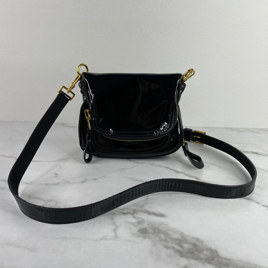 Tom Ford Black Patent Mini Jennifer Crossbody Bag | Forever Red Soles