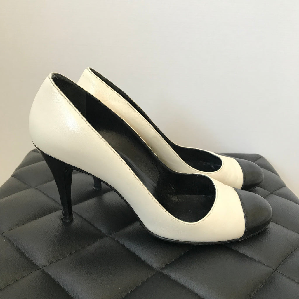 chanel black and white heels