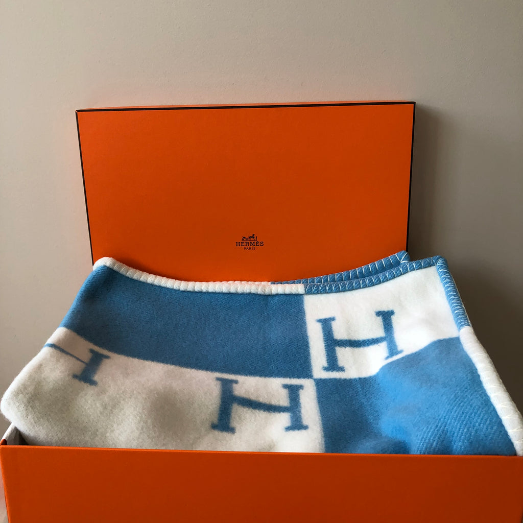 Hermes Avalon Baby Blanket Bleu Genivre Blanc Forever Red Soles