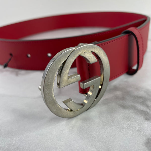 GUCCI Red Interlocking G Leather Belt Size 85/34