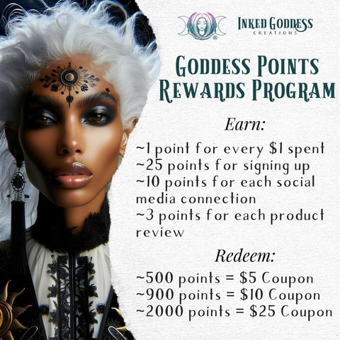 Goddess Points Rewards Program from Inked Goddess Creations
