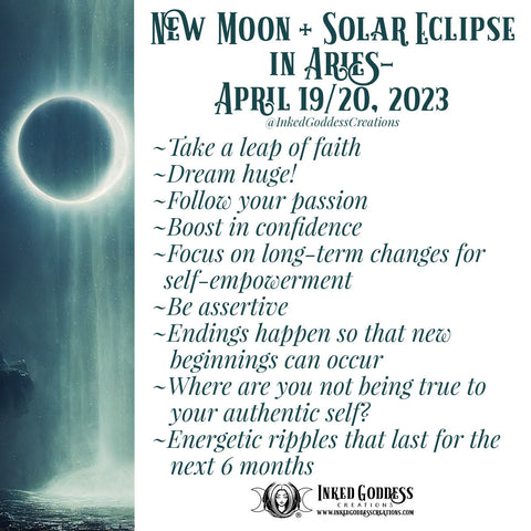 New Moon + Solar Eclipse in Aries- April 19/20, 2023