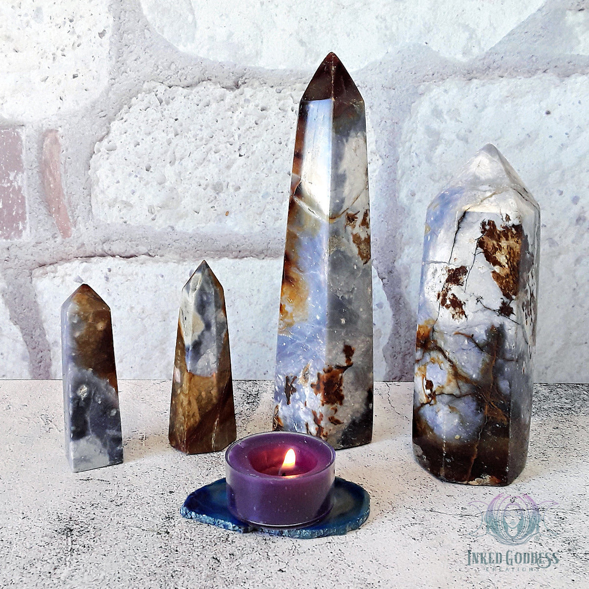 Purple Moss Agate Tower for Spiritual Development