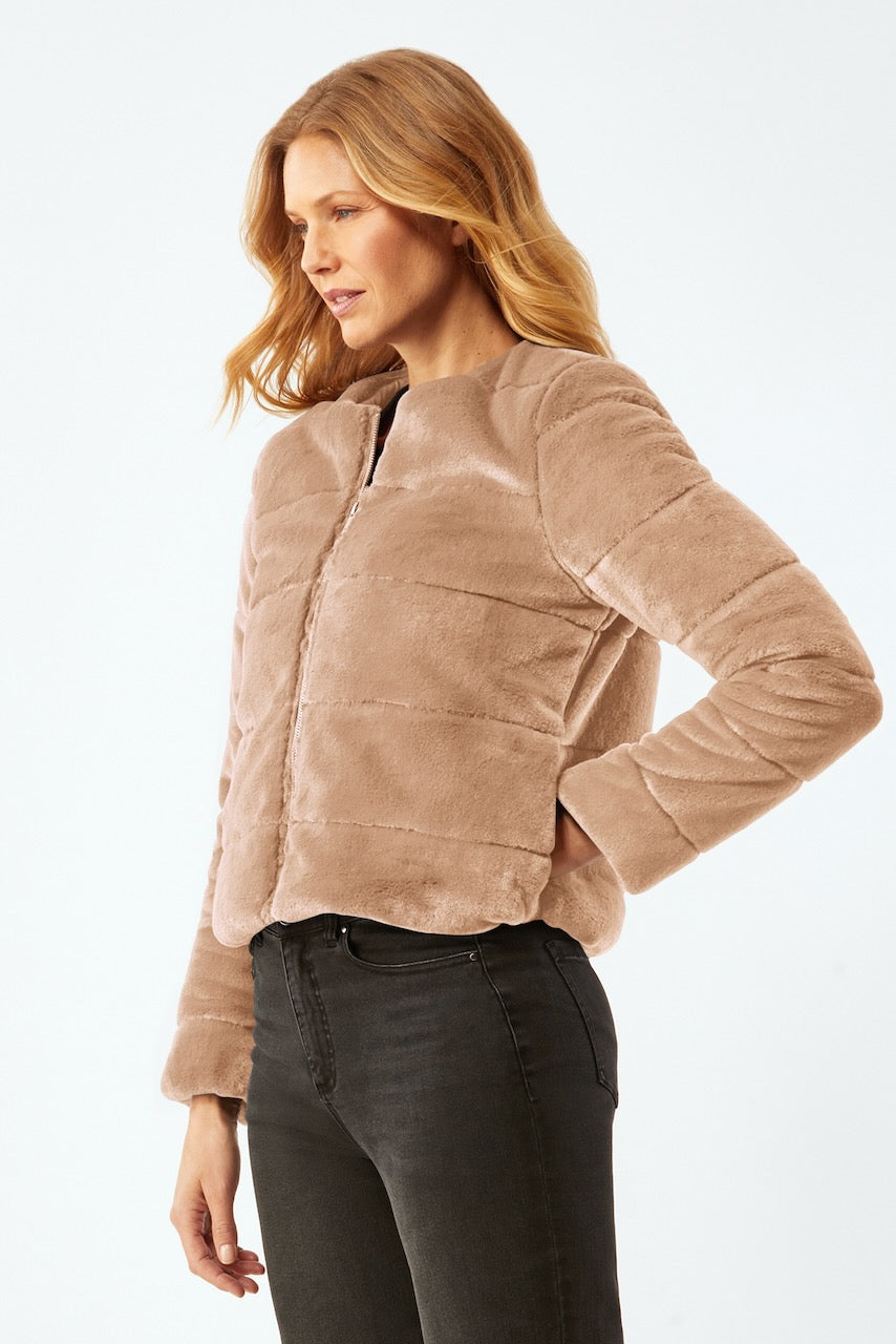 Image of Faux Fur Short Jacket - Taupe