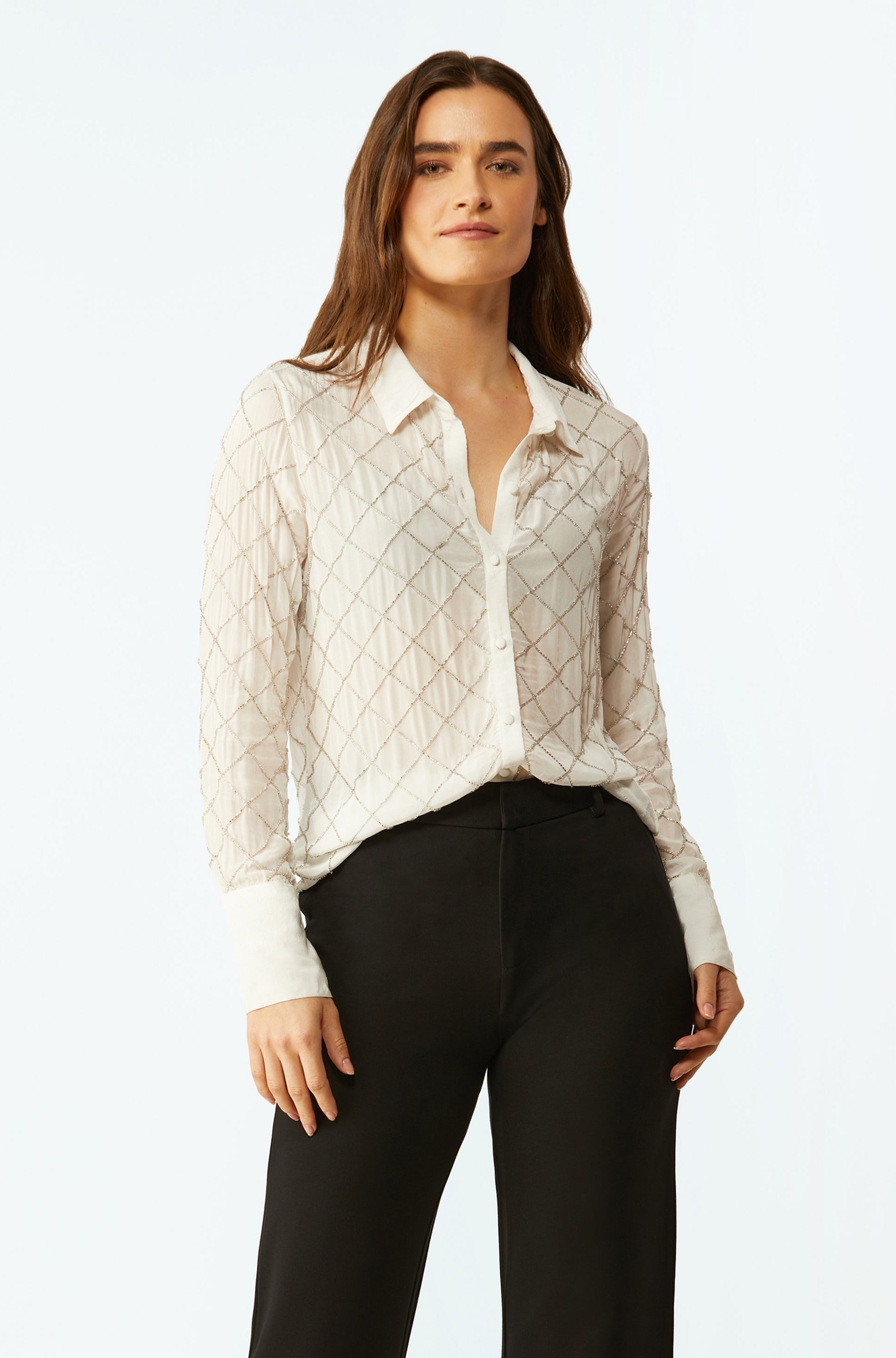 Image of Bacall Beaded Blouse - Silver