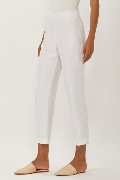 Sutton Cropped Pant in Satin Backed Linen - White