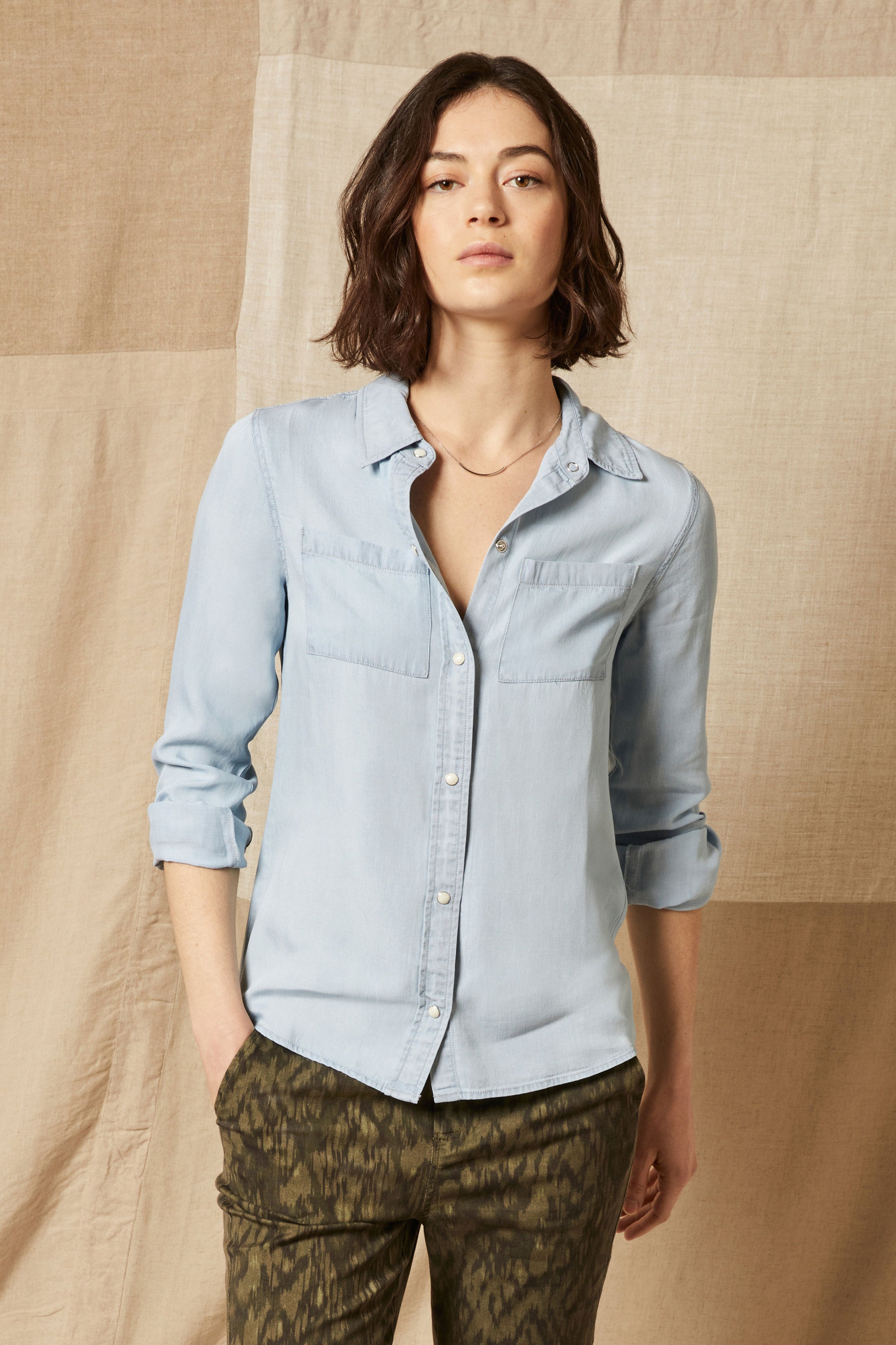 olive denim shirt