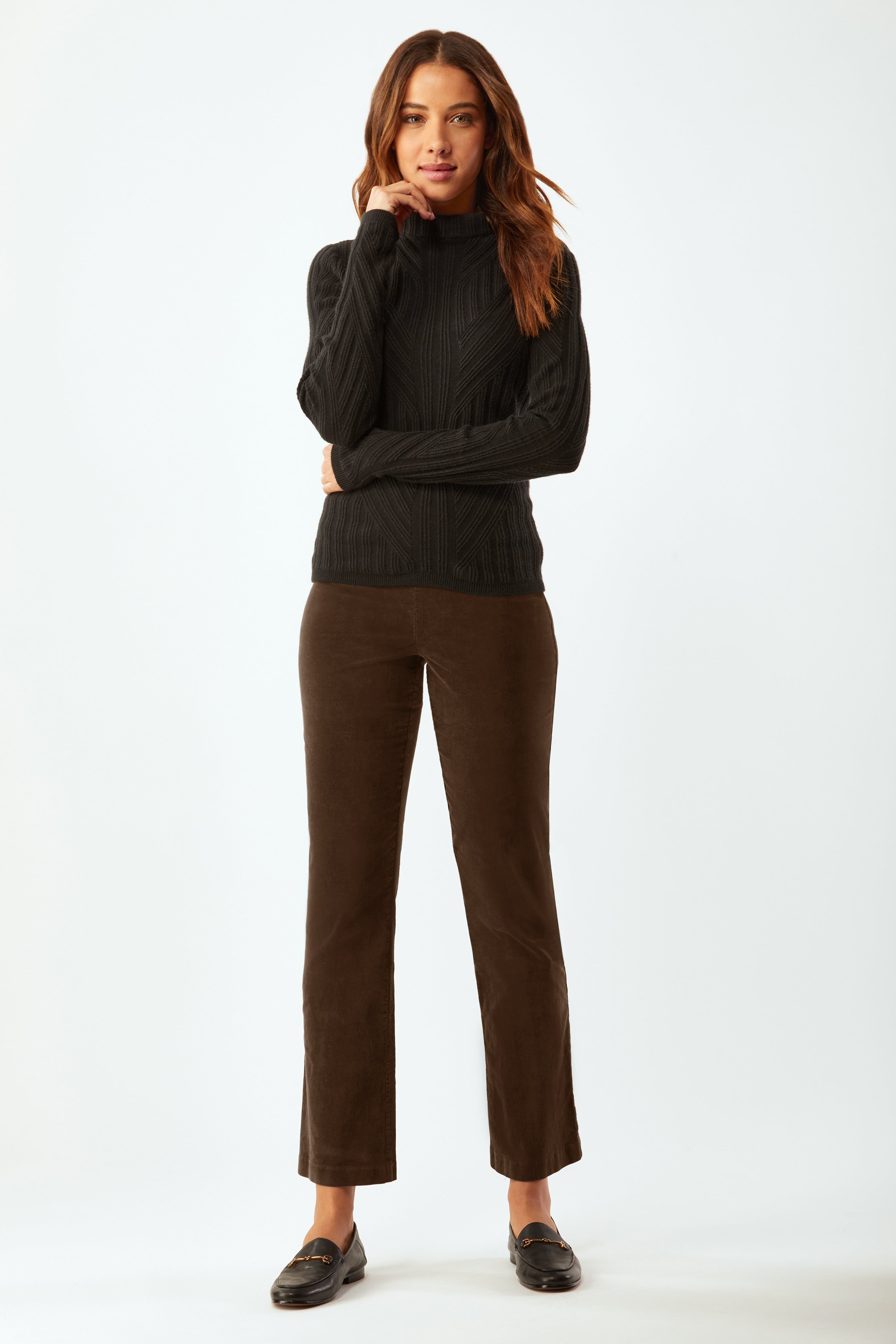 Image of Prince Cropped Flare Pant in Corduroy - Chocolate