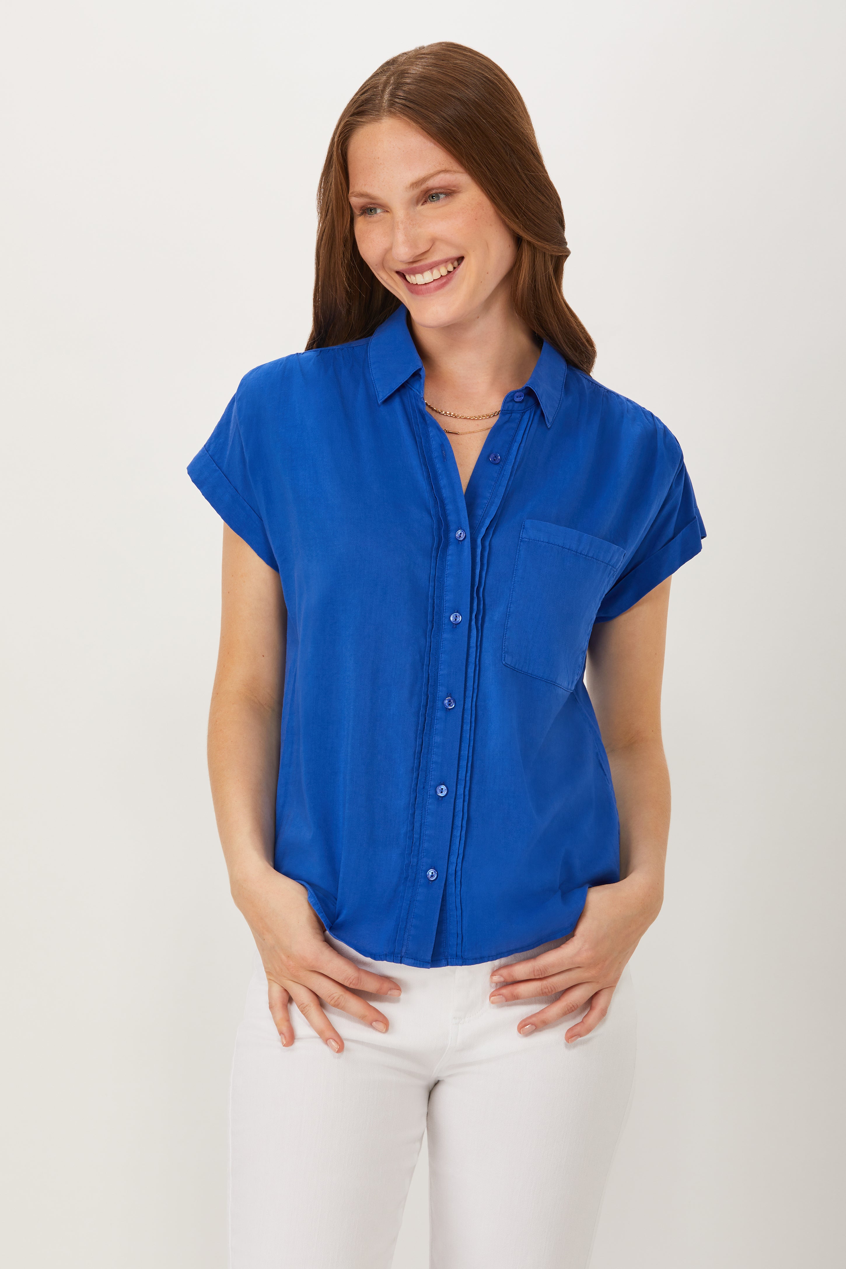 Image of Hutton Roll Sleeve Shirt - Washed Cobalt