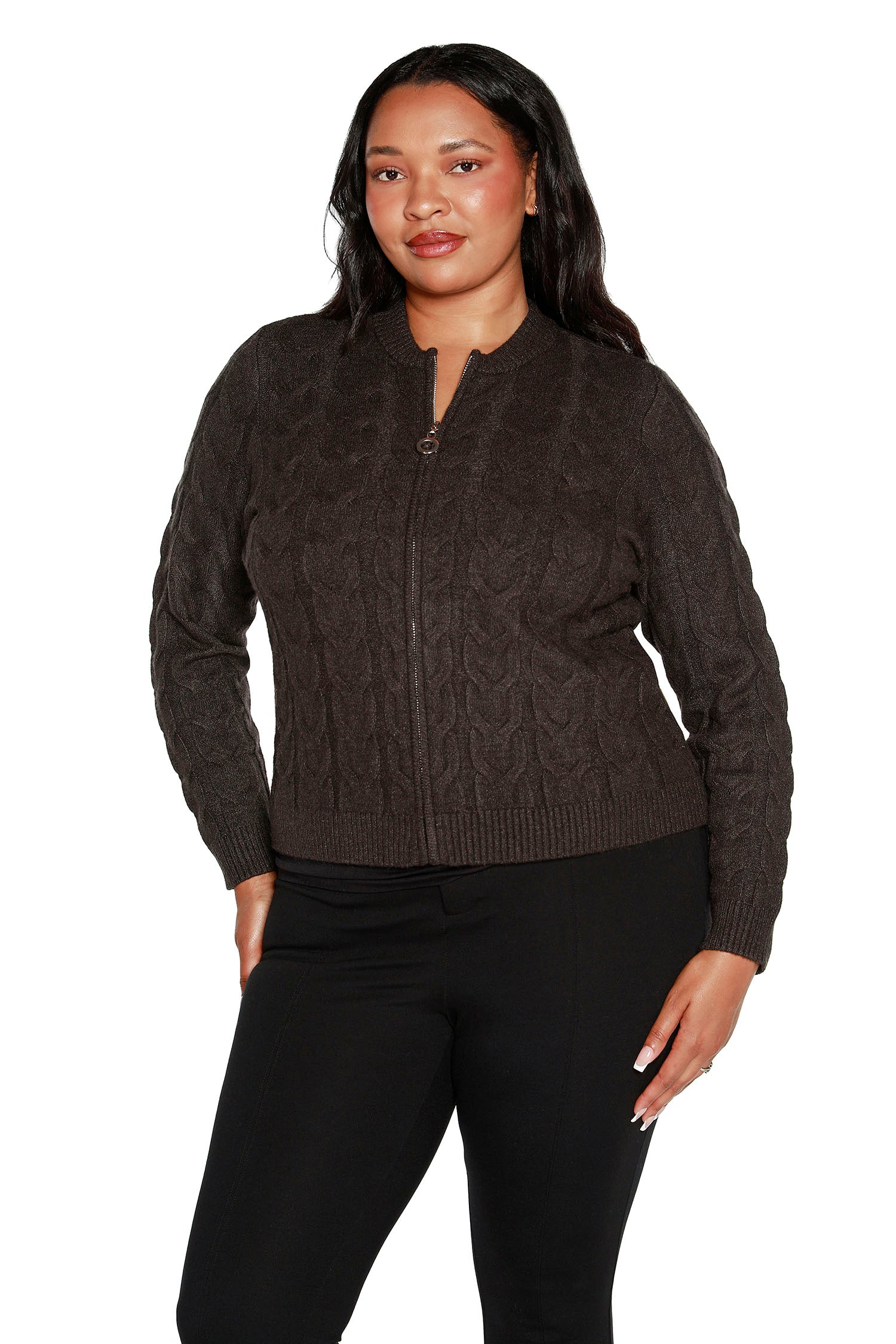 Women's Cable Knit Zip Up Cardigan – belldini