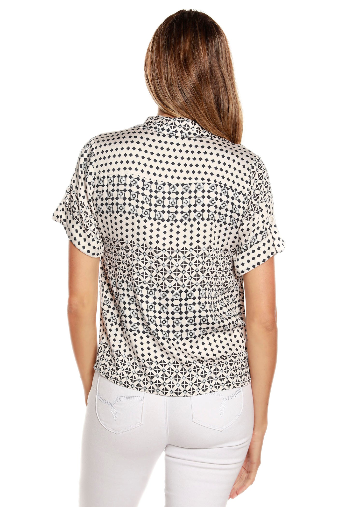 Women's Geometric Print Button Down Camp Shirt