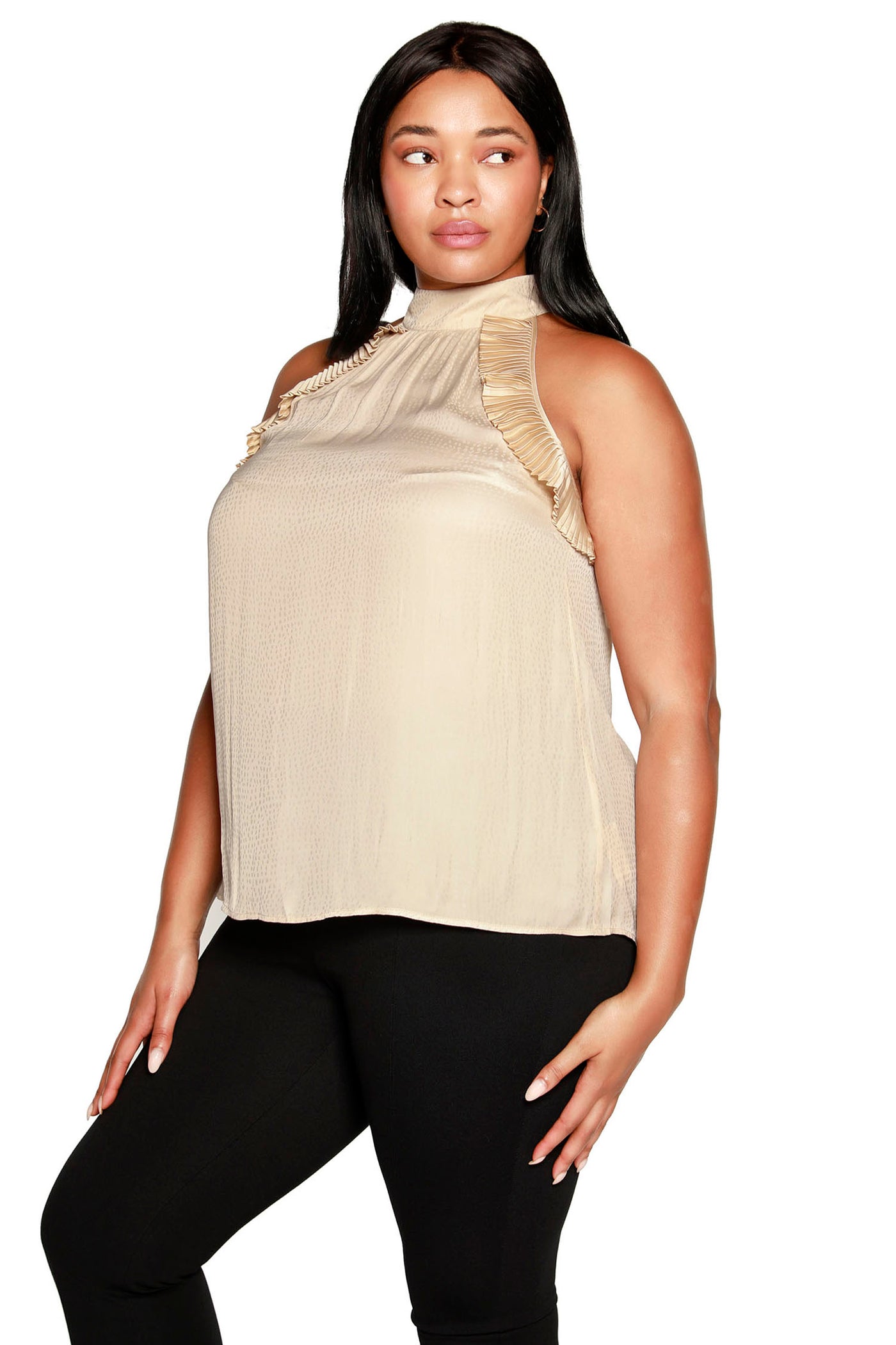 Women's Dotted Charmeuse Halter with Pleated Accents | Curvy - LAST CALL