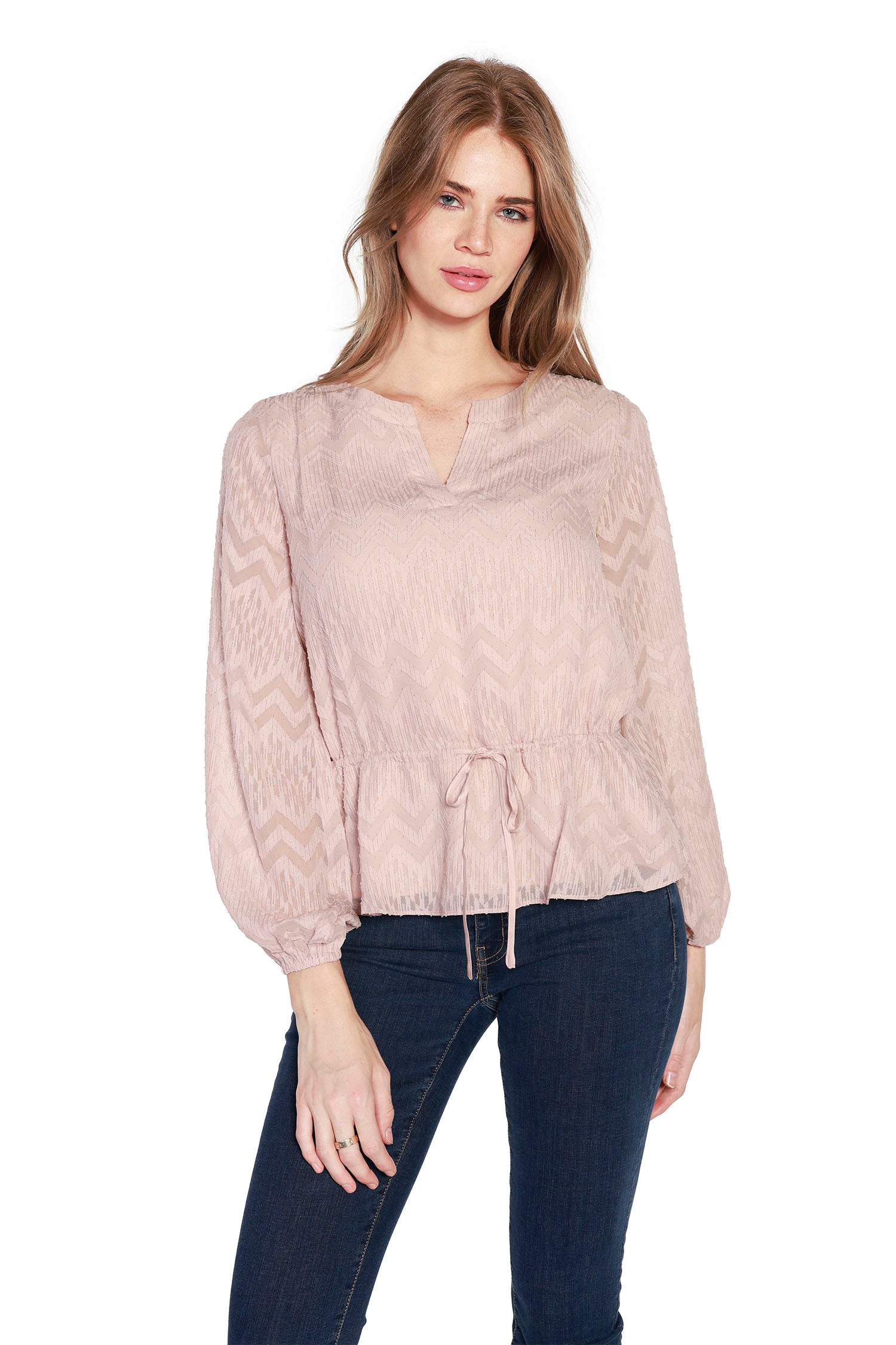 Women's Drawstring Peplum Chevron Chiffon Top