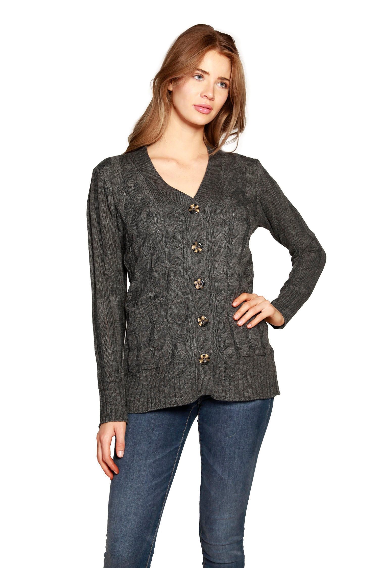 Women's Cable Knit Cardigan Button Front Cozy Grandpa Sweater