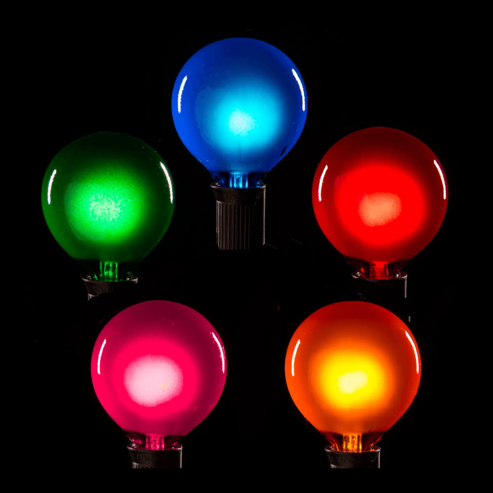(Box of 25) G40 ASSORTED SATIN MIX C7 (E12) Base Light Bulbs (R,O,G,B,P) BUH6_B5NQS18